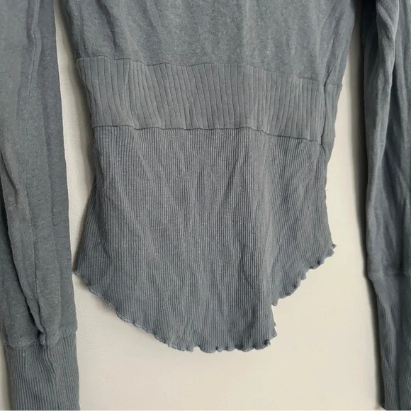 Free People We The Free Blue Cotton Linen Blend V-Neck Empire Waist Top XS - Picture 14 of 16